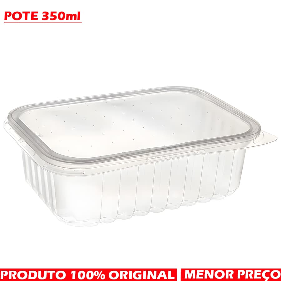 KIT Pote Plástico Descartável Retangular C/tampa 350ml C/ 24/48/72/96 BPA FREE