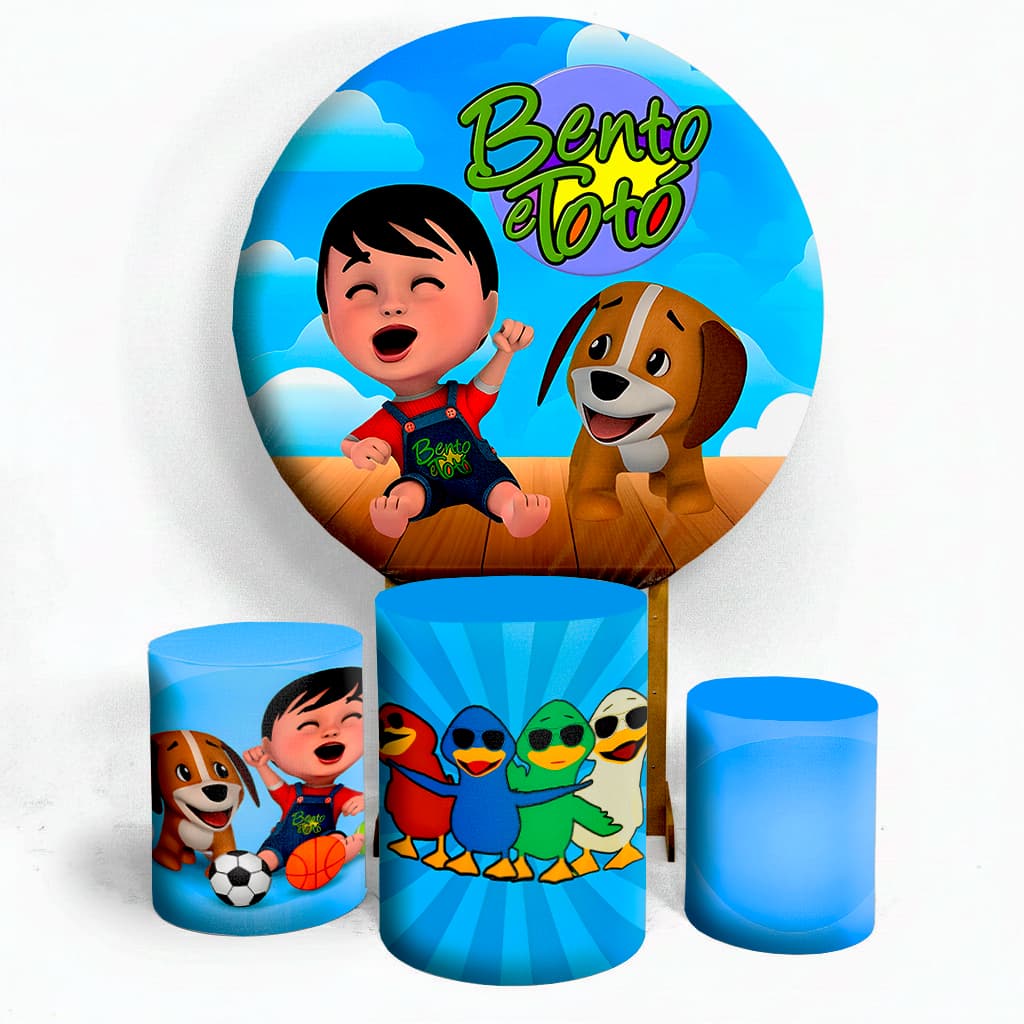 Kit Capa Painel de Festa Bento Personagem + Kit Trio Capa Cilindros Envio Imediato