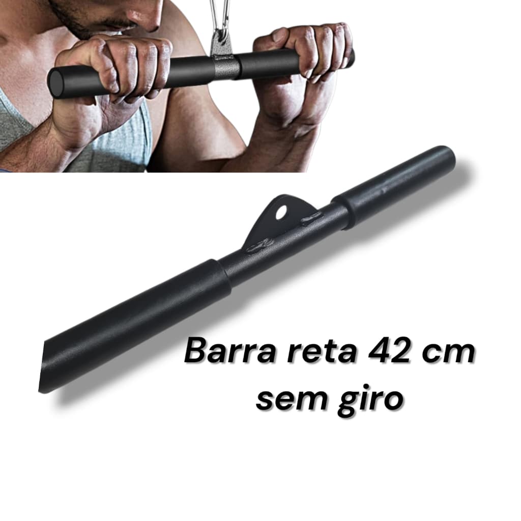 Barra puxador reto 42 cm sem giro com manoplas academia musculação