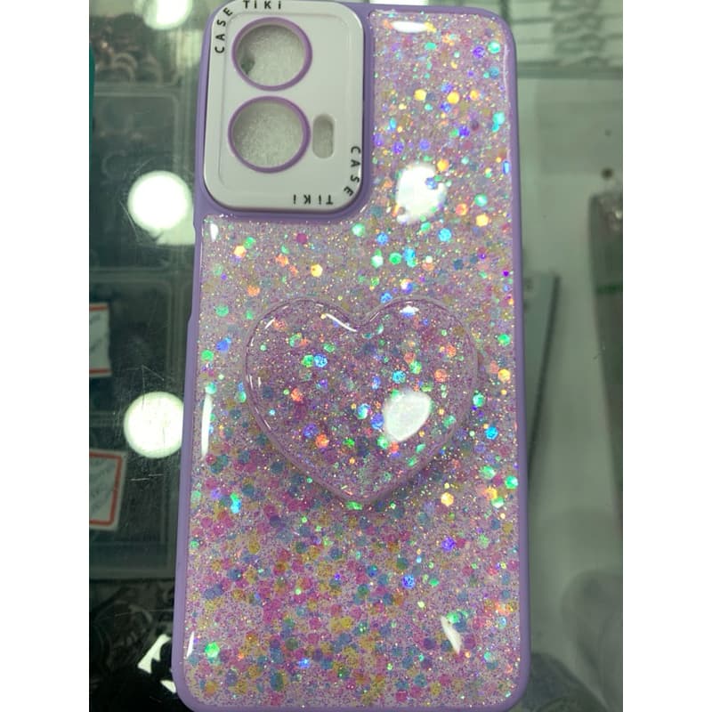 Capa Glitter Luxo com Pop Socket para Moto G35 / Moto G06 – Antichoque Brilhante Premium