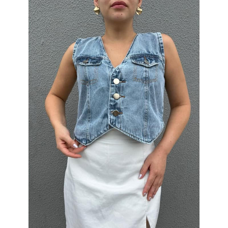 RD MODAS 075 Colete Jeans Sem Mangas Com Fechamento