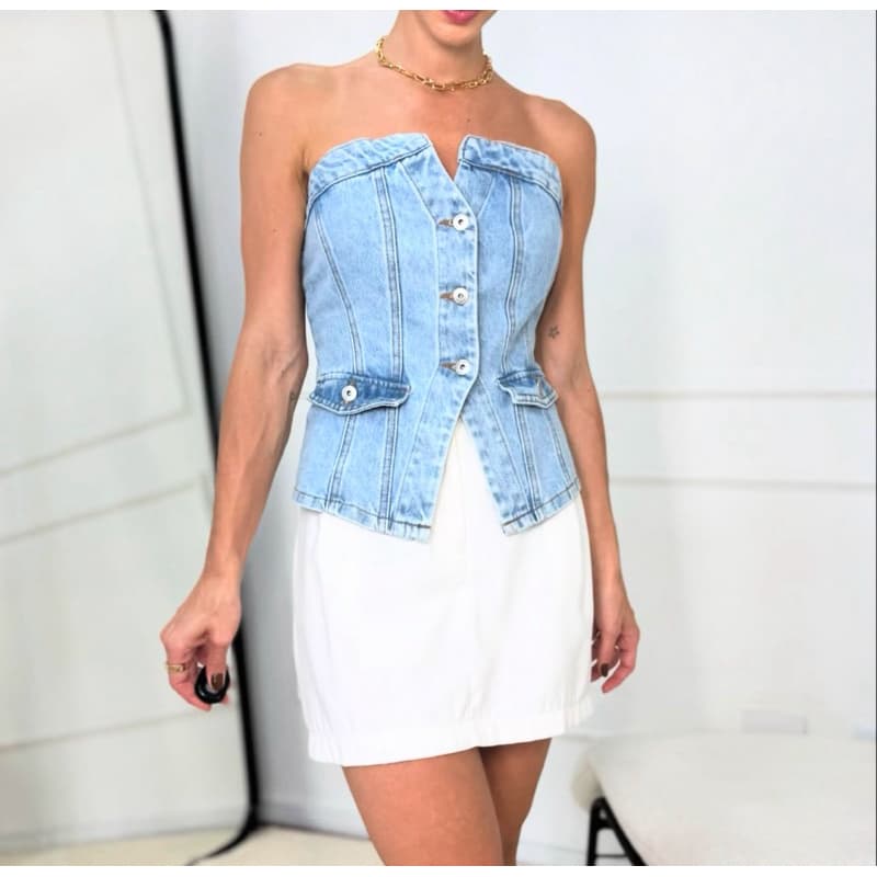 ZOEYA modern chic 077  top jeans feminino cropped sem brilho