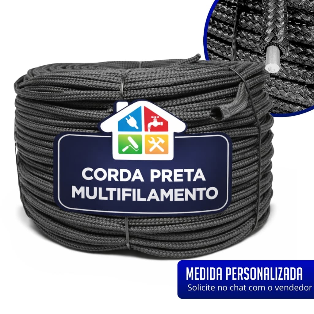 200 Metros Corda Trançado 8mm Preta Pesca Entralhe Rolo