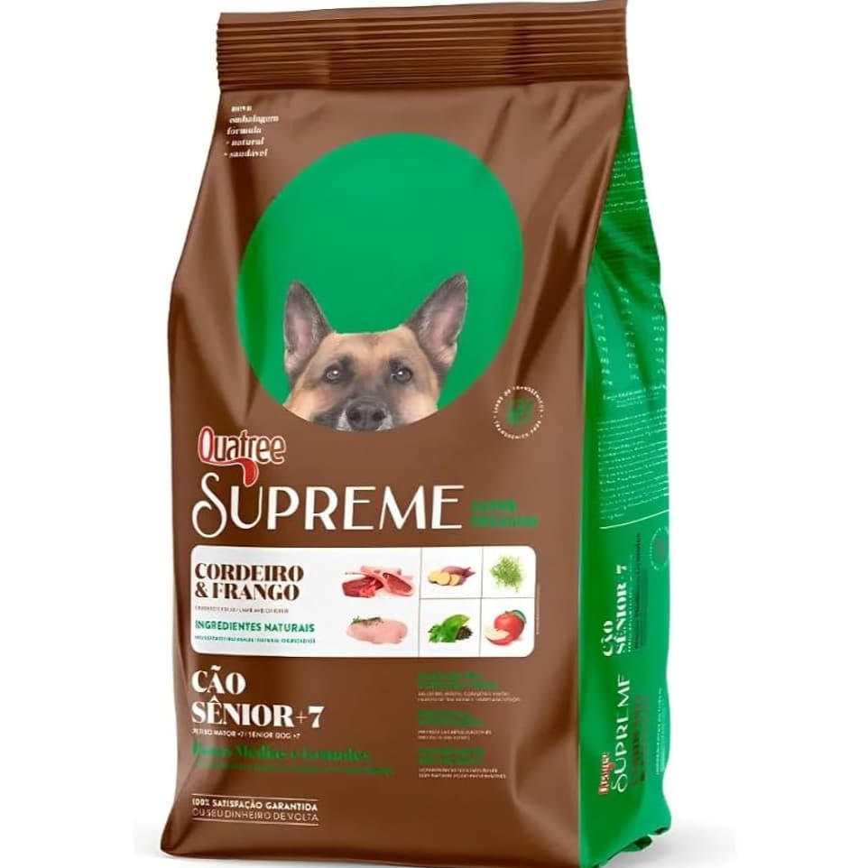 Ração Quatree Supreme Sênior +7 Raças Médias e Grandes 15kg –SuperPremium Saúde, Pele e Articulações