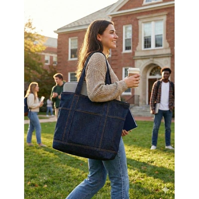 Maxi Bolsa Tote Jeans Grande Estilosa | Perfeita para dia-a-dia, Compras, estudo e até praia | Alça Reforçada | Sacola