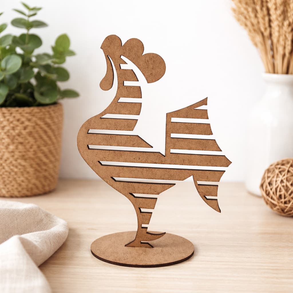 Kit 2 Estátua Galo Volpi Em Mdf Cru 3mm CAM Decorativo Para Sala Quarto