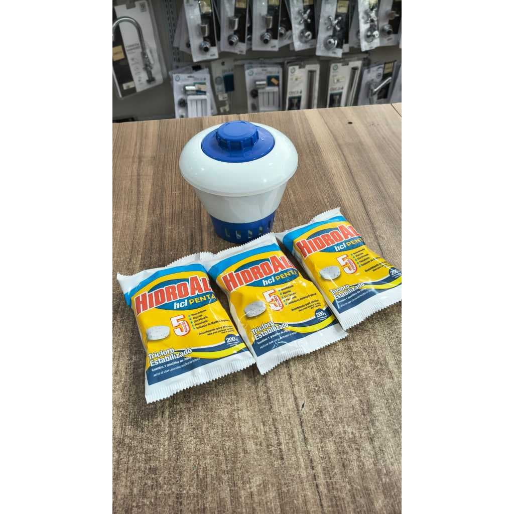 KIT 3 PASTILHAS HCL HIDROALL 200G + 1 CLORADOR FLUTUANTE.