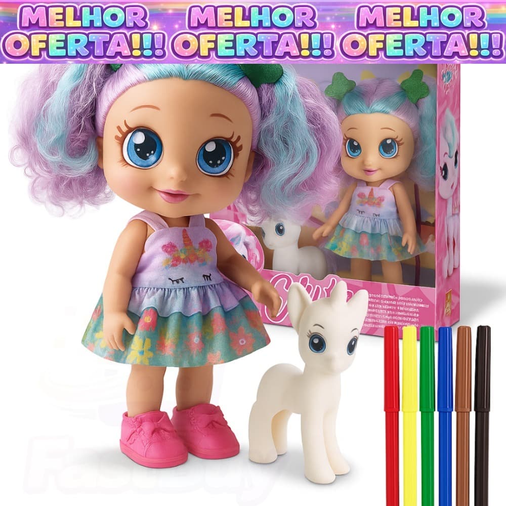 Boneca My Best Arco Iris com Unicórnio e Acessórios - Bee Toys