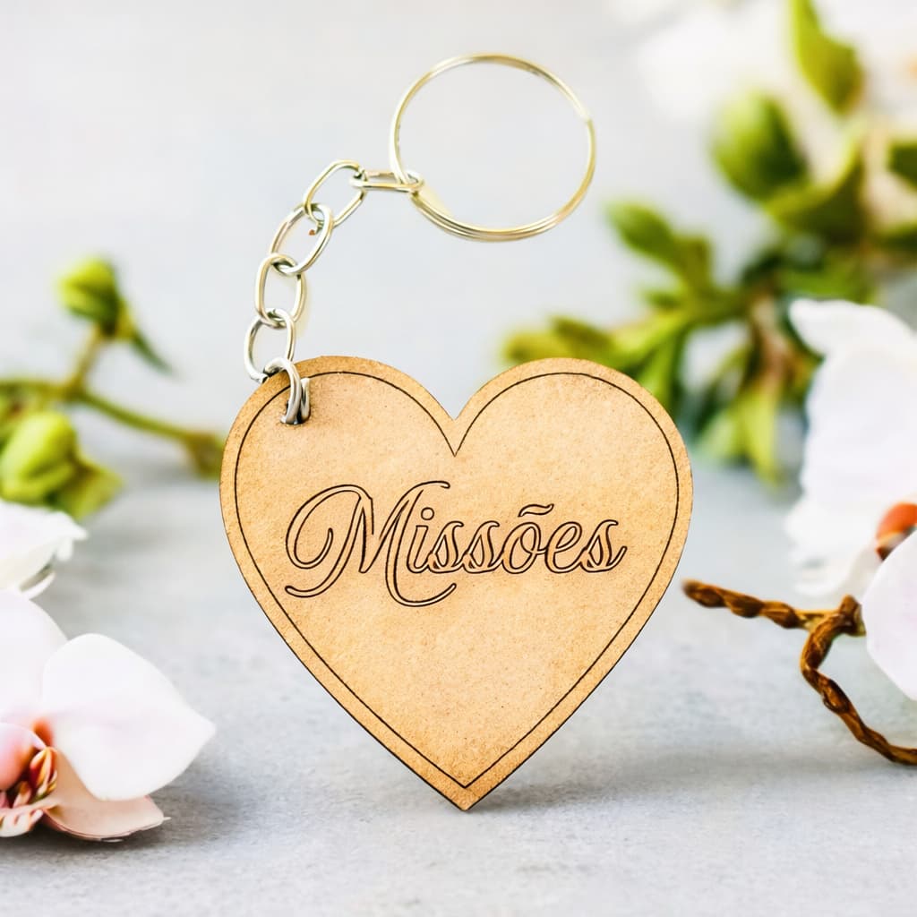 Chaveiro Coração Missões 65 unidades MDF para festa, igreja, lembrancinhas, casamento