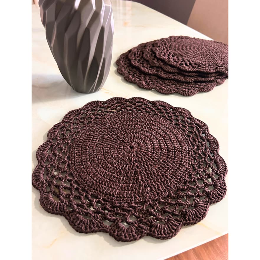 kit com 4 SOUSPLAT de Crochê Artesanal  + Porta Copos de Brinde – Mesa Posta Luxo