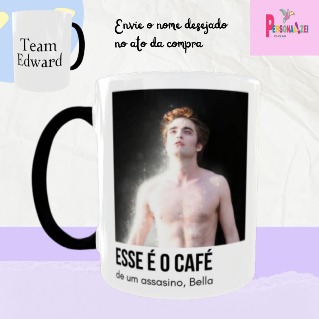 Caneca Personalizada Porcela Crepúsculo Interior Preto Xícara Personalizada Team Edward