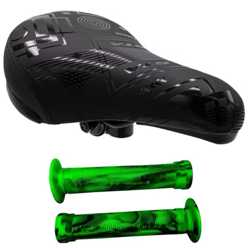 Banco Selim Gta Bmx Bicicleta Bike Macio Preto Confortável + Manopla COM FLANGE Gios Bmx Freeride DH Punho Gios 165mm