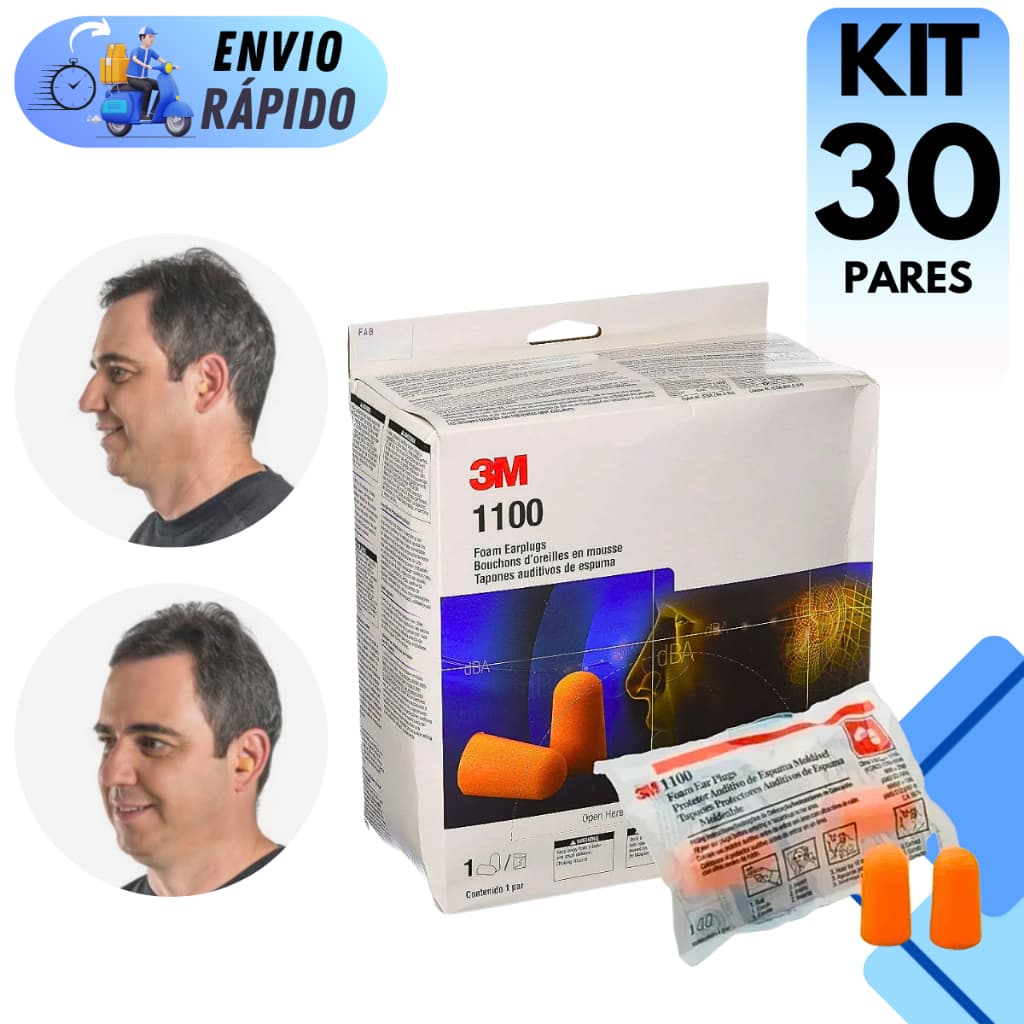 PROTETOR AURICULAR DE ESPUMA ABAFADOR 3M 1100 COM 15DB PARA RUÍDOS PARA OUVIDOS SEM CORDÃO VEDAÇÃO