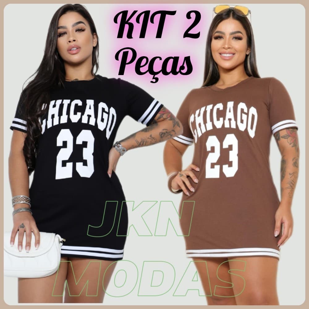 VESTIDO Camisetão Curto KIT 2 PEÇAS feminino  23 algodão 100% manga curta Camisão Feminino moda gringa