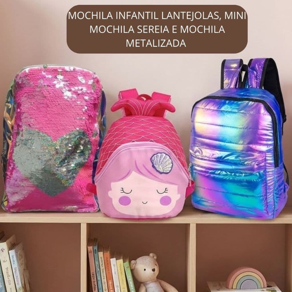 Mochila Infantil de Plástico Lantejoulas/ Mini Mochila Sereia/ Mochila Metalizada - Sortidas