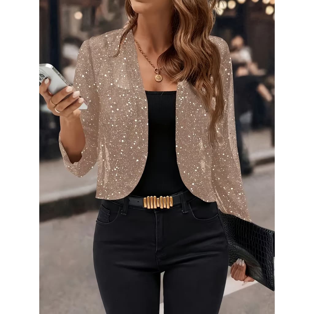Casaco Brilho Dourado Brilho Jaqueta Brilhante Elegante Feminino de Moda Tamanho GG