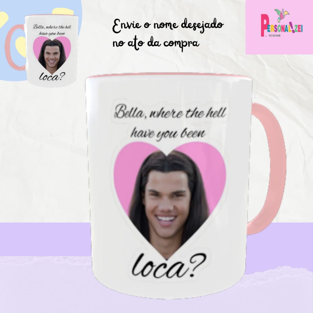 Caneca Personalizada Jacob Meme Interior Rosa Xícara Personalizada Crepúsculo Interior Rosa Jacob