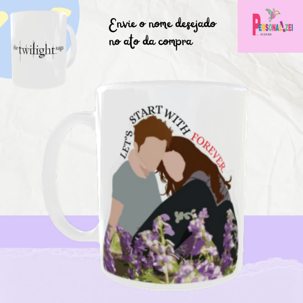 Caneca Personalizada Edward e Bella Porcelana Xícara Personalizada Crepúsculo Frase Edward Bella