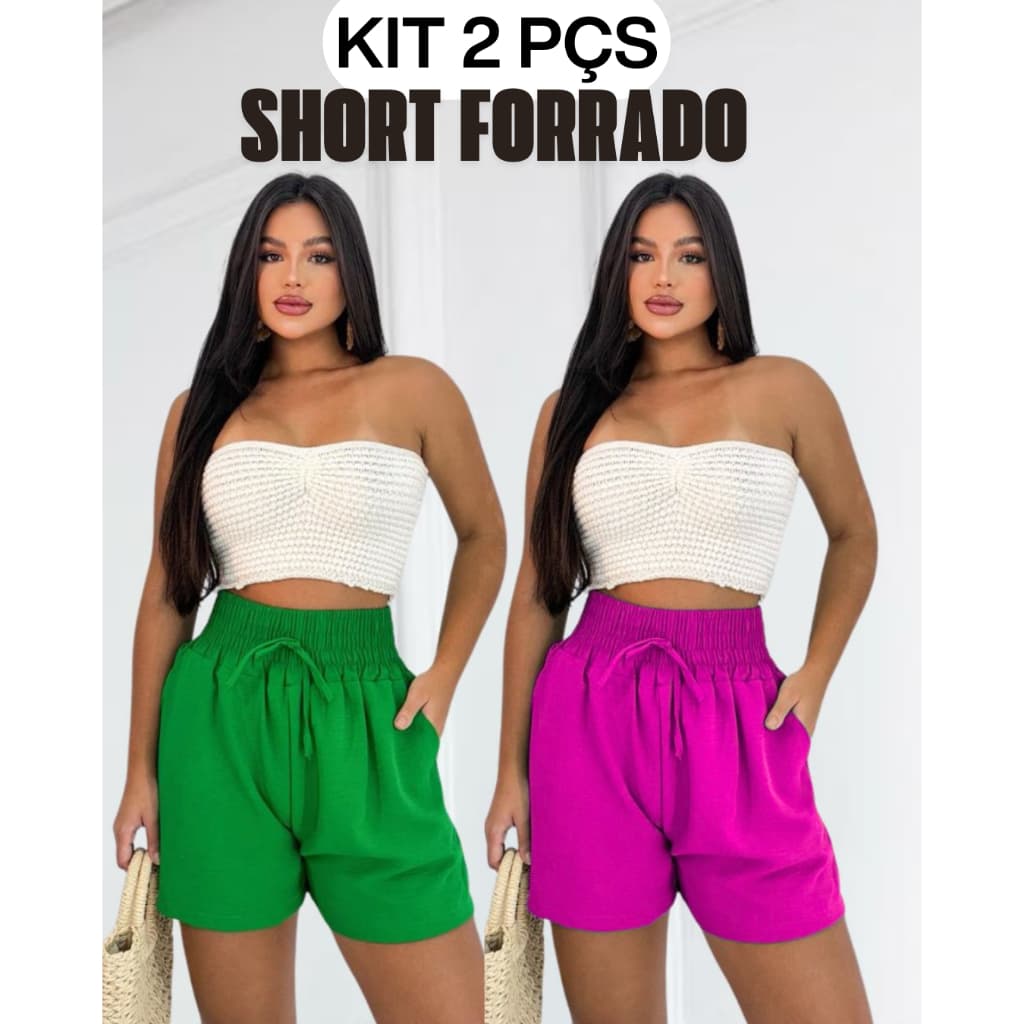 Kit 2 Peças Short Forrado Duna Premium Envio Imediato