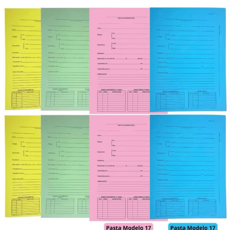 Pacote de Pasta Modelo 17 Cores Sortidas | 60 Unidades sortidas amarelo, verde, azul, rosa
