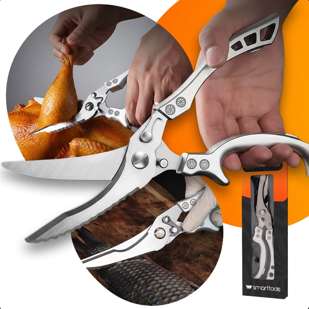 Tesoura De Cozinha Inox Profissional Corta Frango Ossos Peixe Multi Abridor Garrafa Raspador Escamas