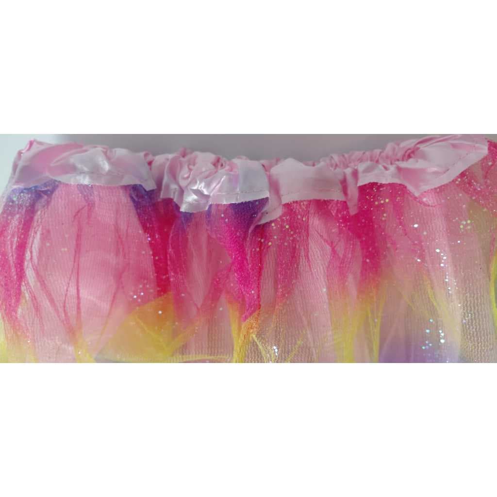 Saia Tutu de Tule Arco-íris para Adulto - 3 Camadas, Elástico Ajustável, 100% Poliéster