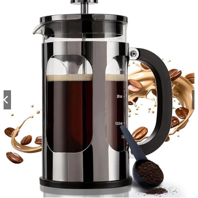 Cafeteira Prensa Francesa Vidro Preta - 600ml, / 350ml Design Inteligente, Versátil para Café e Chá
