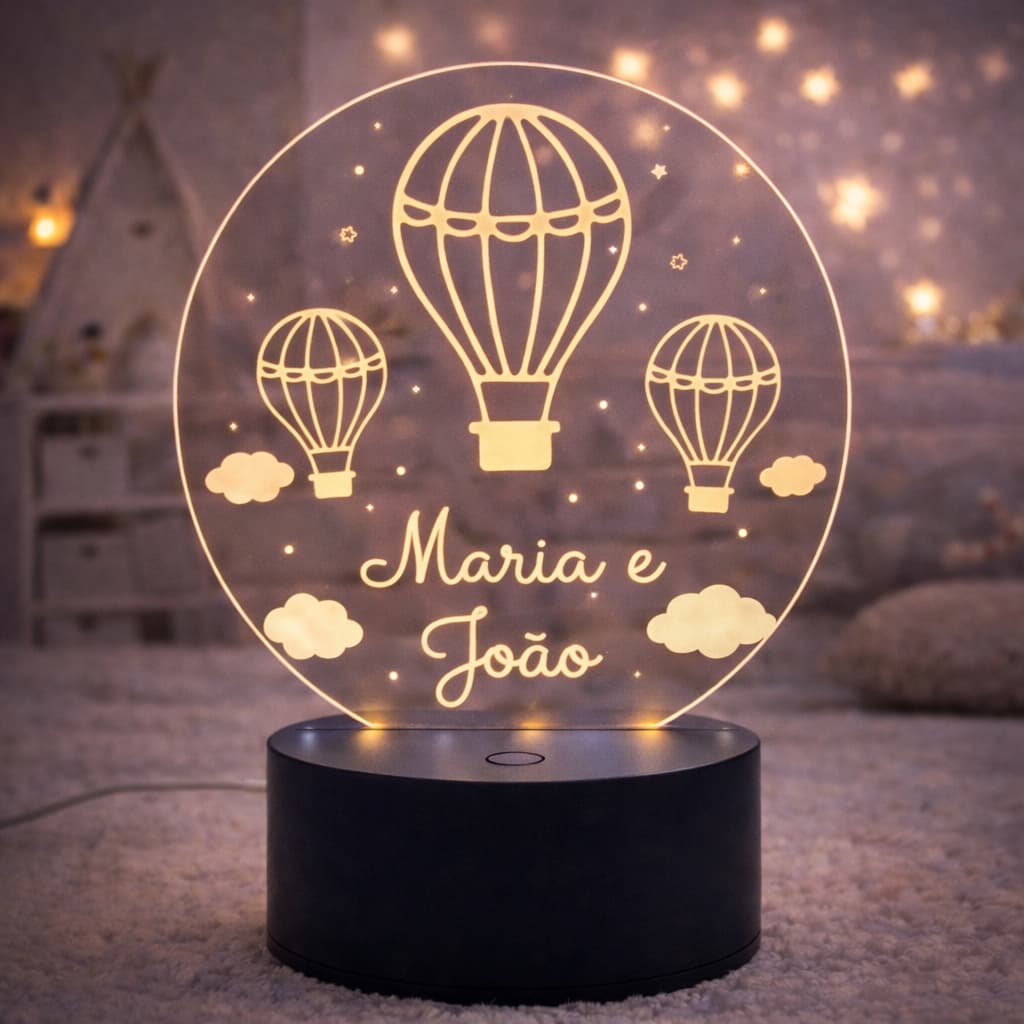 Luminária Acrílica LED Personalizada Infantil - Balões com Nome