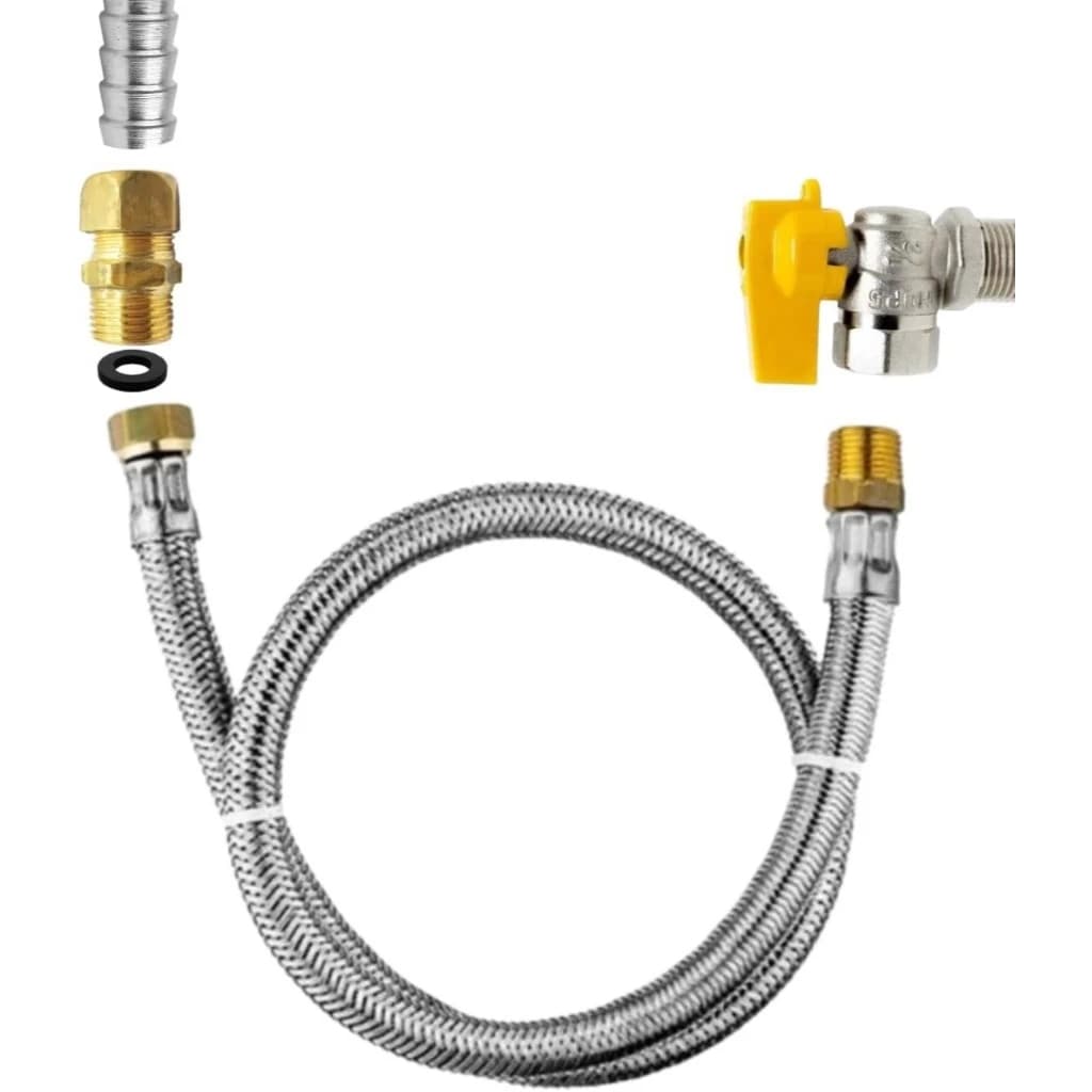Kit de Instalação Completo com Mangueira de Malha de Aço para Gás Encanado 1,20 Metros Macho