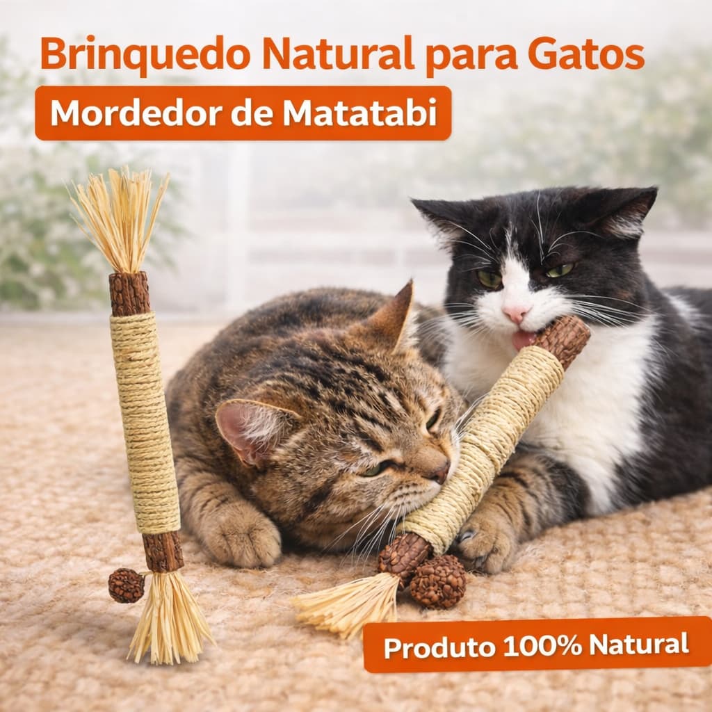 Brinquedo Mordedor Natural para Gatos – Alívio do Estresse e ajuda na Saúde Bucal