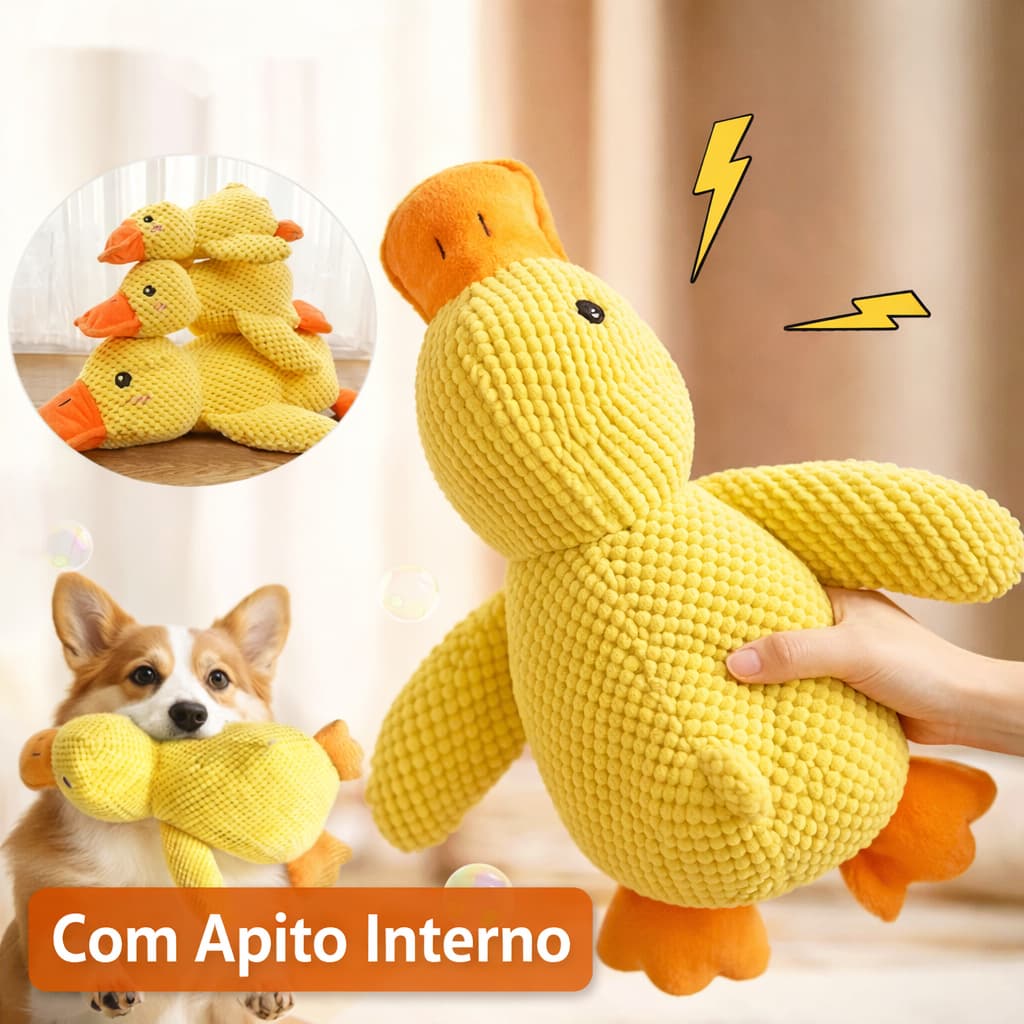 Brinquedo Pelucia Pato Para Caes Anti Stresse Pet Pequeno Amarelo Pato