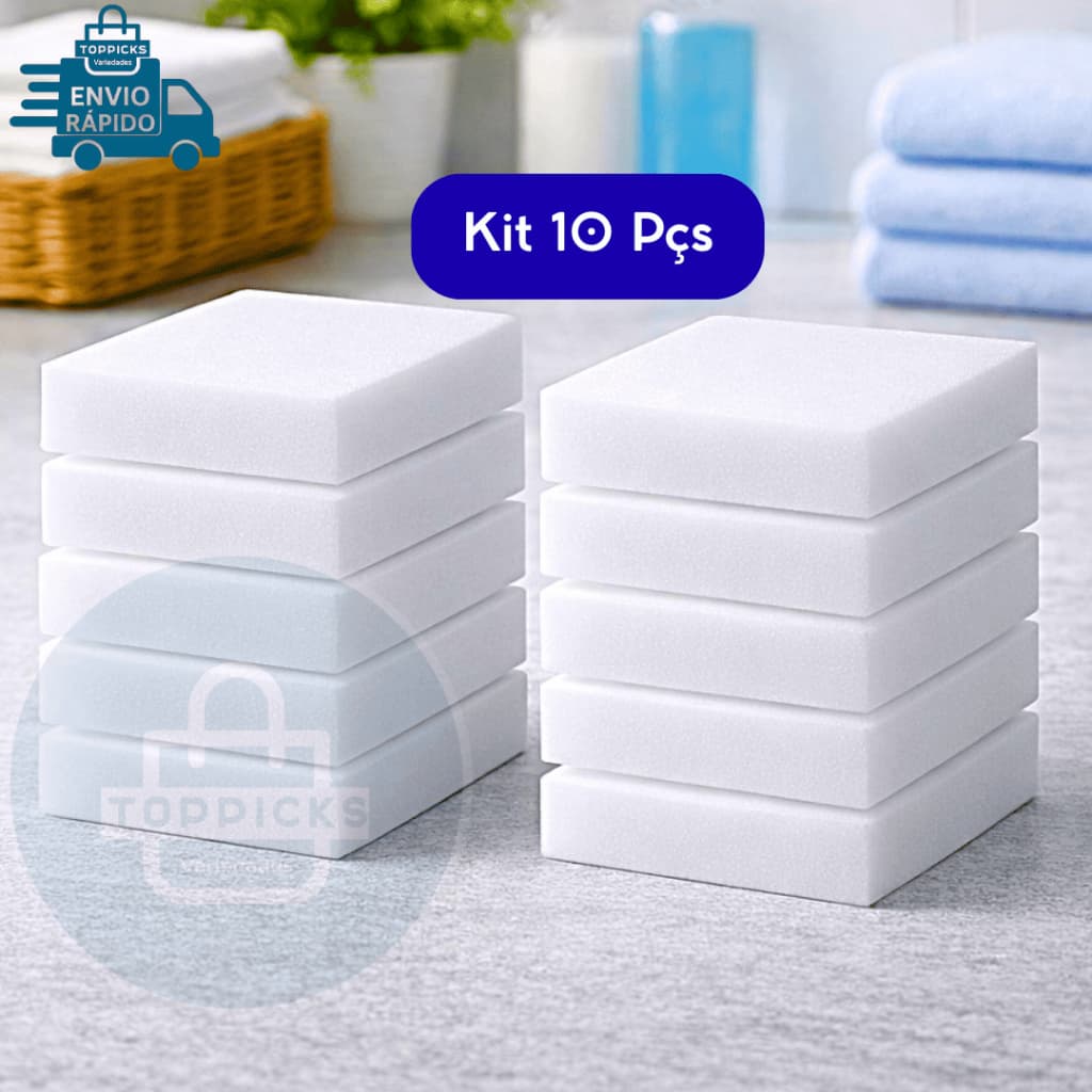 Kit 10 Esponja Magica Bucha Multiuso Para Limpeza Poderosa Melamina Tira Manchas Sofa Parede Tenis
