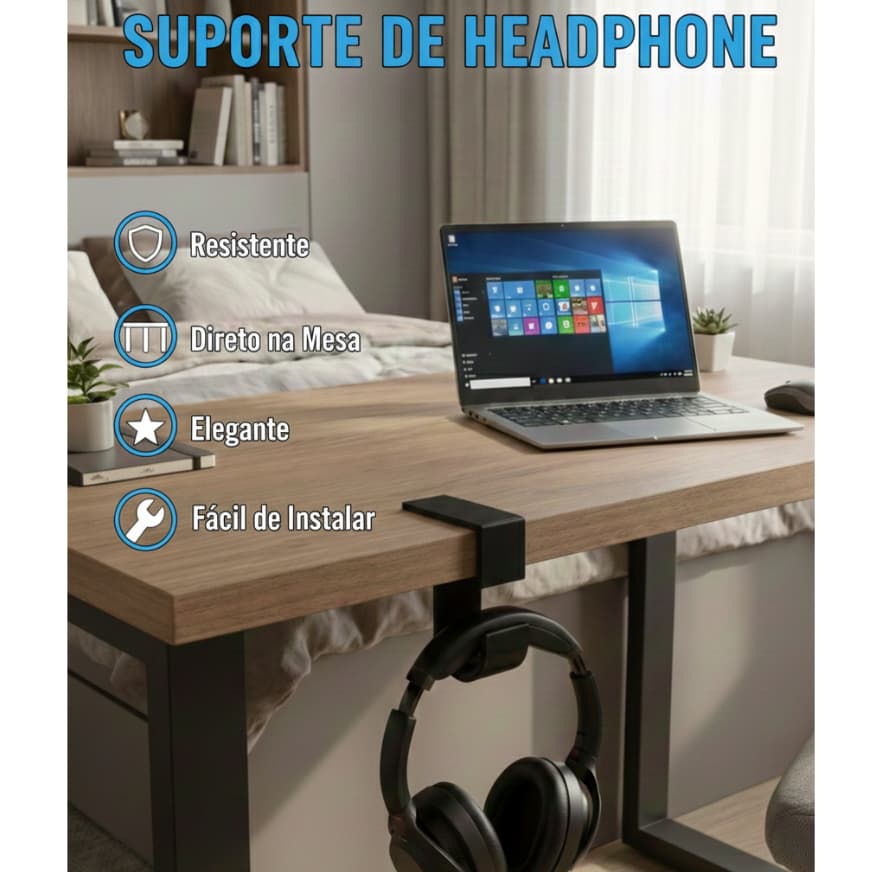 Suporte Fone Headset Mesa - Feito Sob Medida (Personalizado) - Encaixe Perfeito