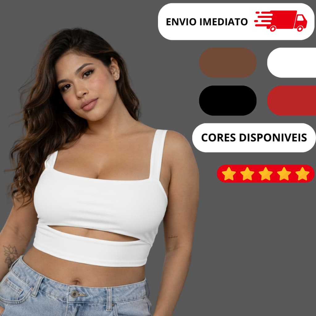 Top Cropped Feminino Recorte Alça Larga Casua Moda Gringa Moderno Estilo Street Suplex