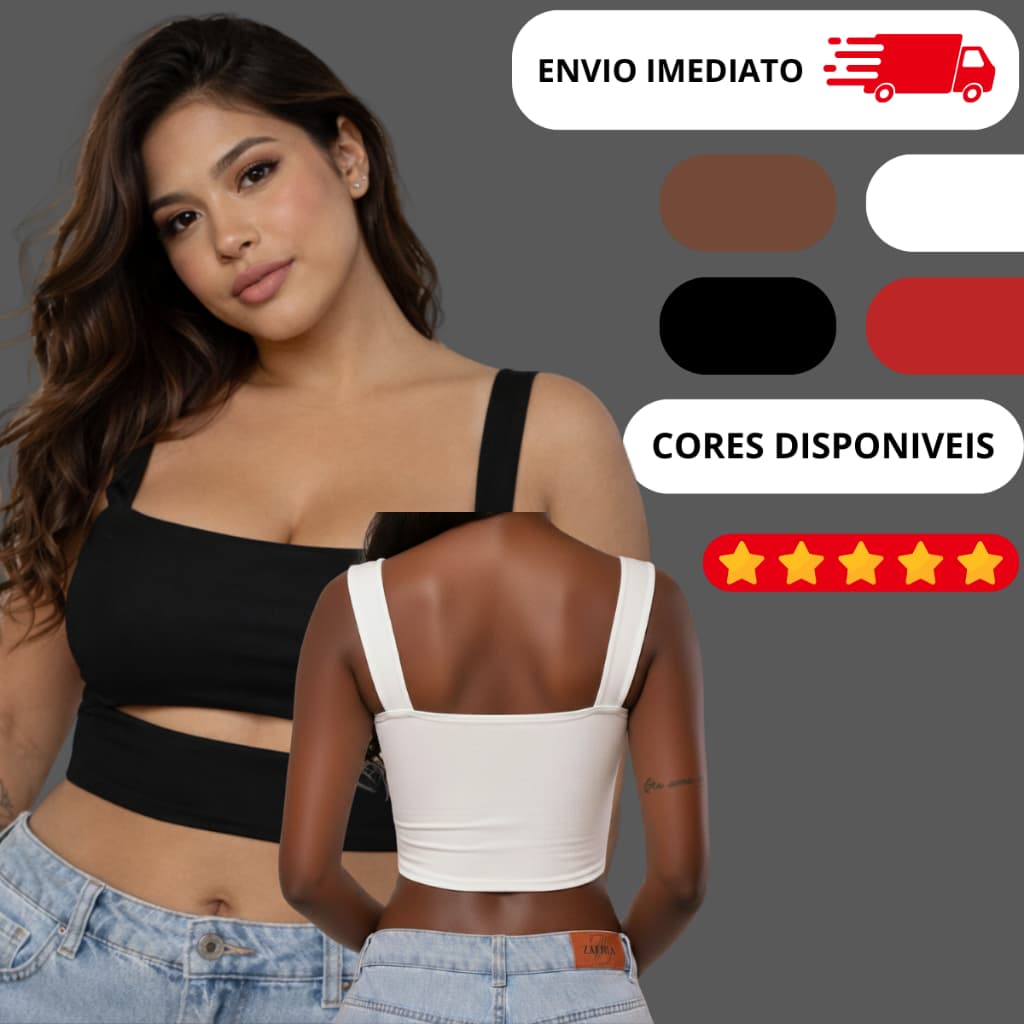 Top Cropped Feminino Recorte Moda Gringa Estilo Alça Larga Street Suplex Casual Moderno