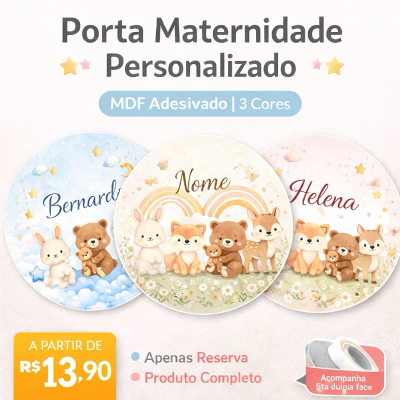 Porta Maternidade Personalizado 20x30 cm em MDF Adesivado | Azul ou Rosa | Nome do Bebê