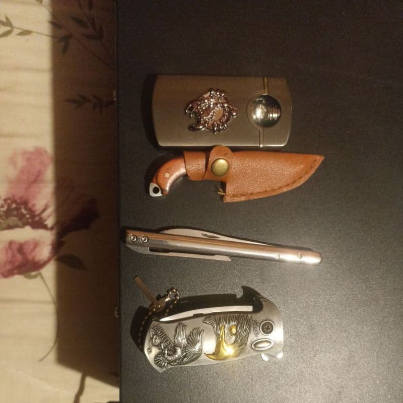 Canivete Gold Semi Automático - Personalizado com Seu Nome, Aço Inoxidável e Madeira de Oliveira kit com 4 unidades