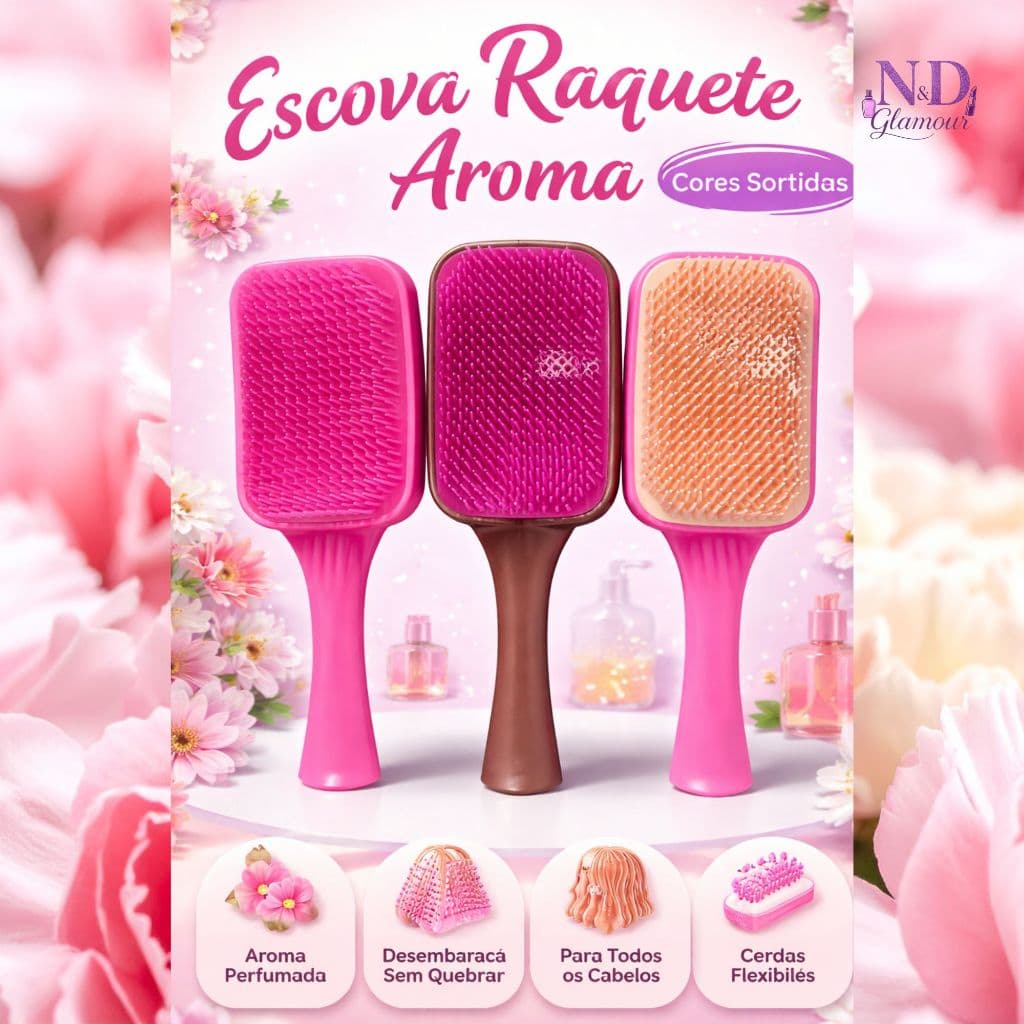 Escova Raquete Aroma Perfumada para Cabelos - Desembaraça Sem Quebrar - Cores Sortidas