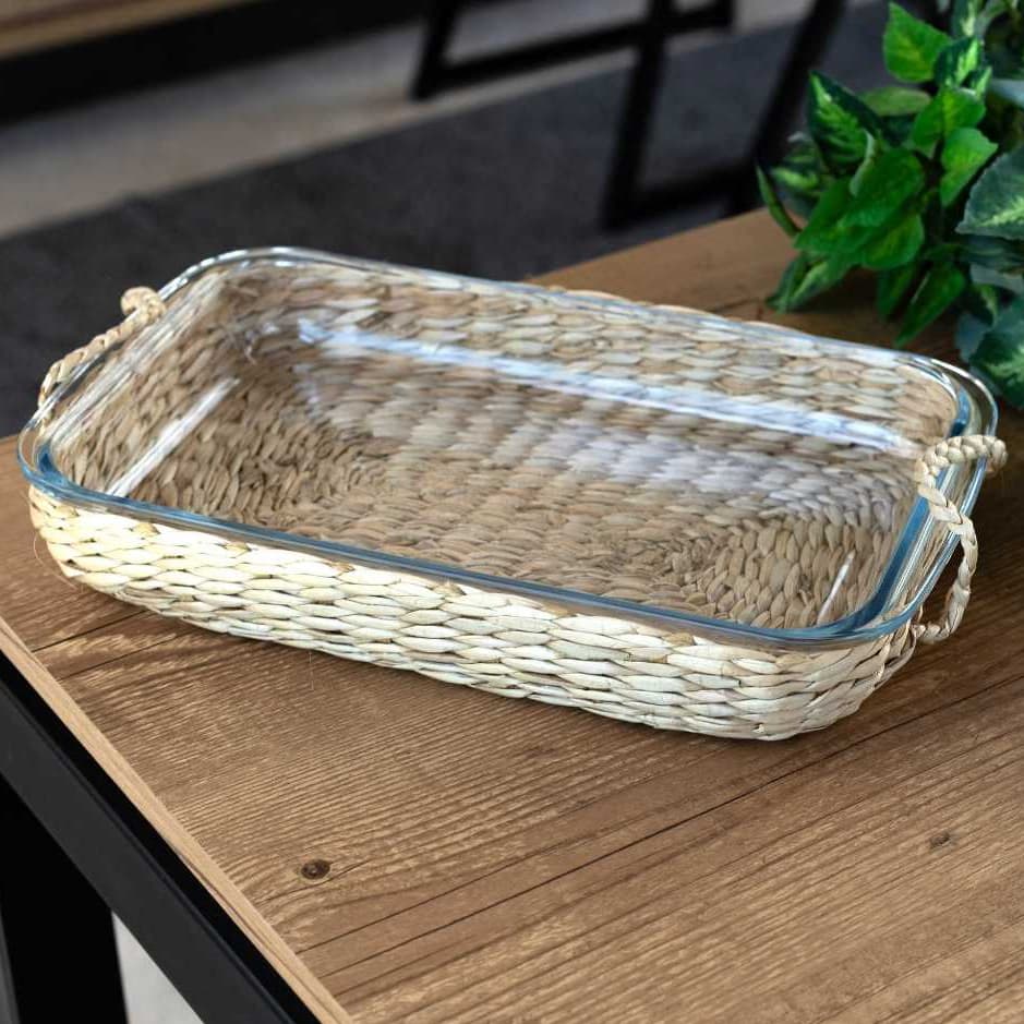 Refratário de Vidro Borossilicato  com Suporte em Fibra Natural e Alça 39,5cm Wolff Perfeito para Presentear