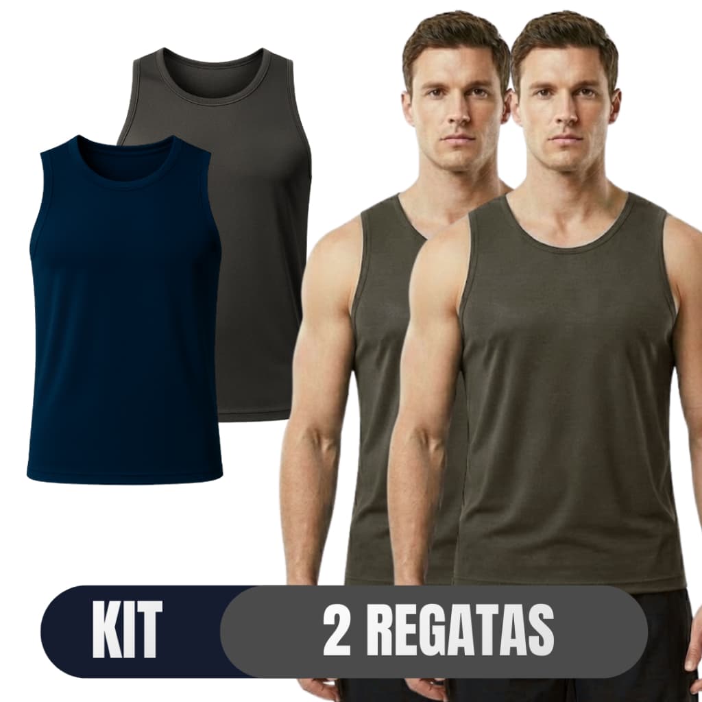 Kit 2 Camisetas Regatas Masculinas Dry Fit com proteção UV para Treino e Dia a Dia (ver kits)