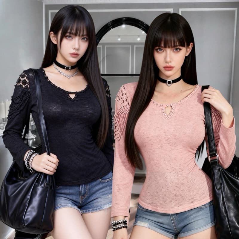 Blusa feminina malha lycra Elegante e com com manga longa  poliéster renda elastano blusa primavera