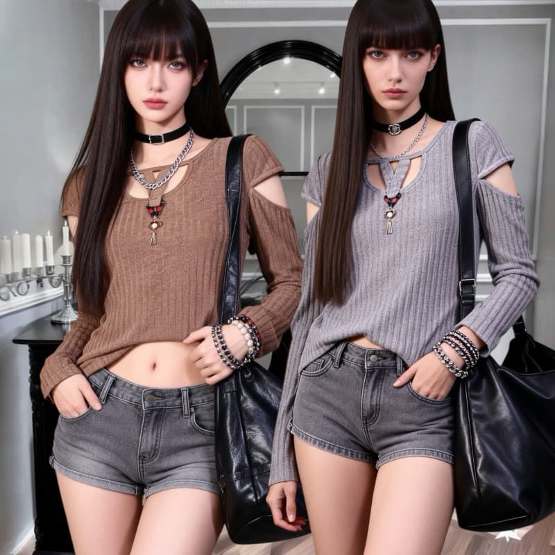 jz/ Blusa Camiseta Feminina Malha Canelada Manga Longa Ombro-M1636