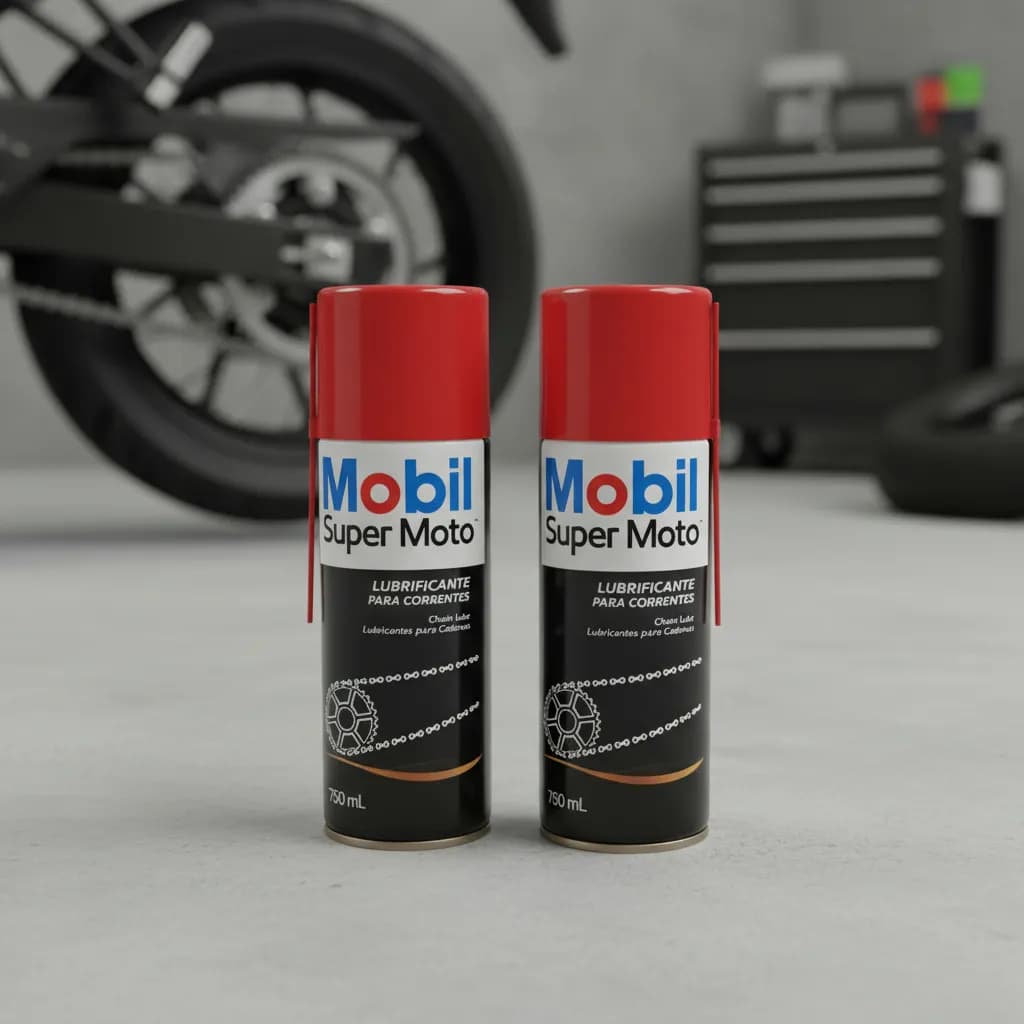 Kit 02 Lubrificante Mobil Corrente Moto 200 Ml Spray Lubrificante Spray Corrente Mobil Super Moto Chain Lub 200ML