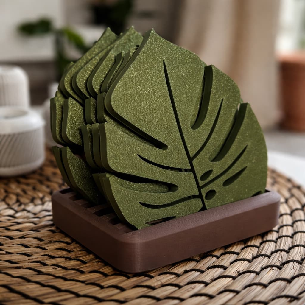 Kit Porta Copos e Xícaras Folha Decorativa Monstera Design Moderno para sua cozinha, decoração, presentes, plantas