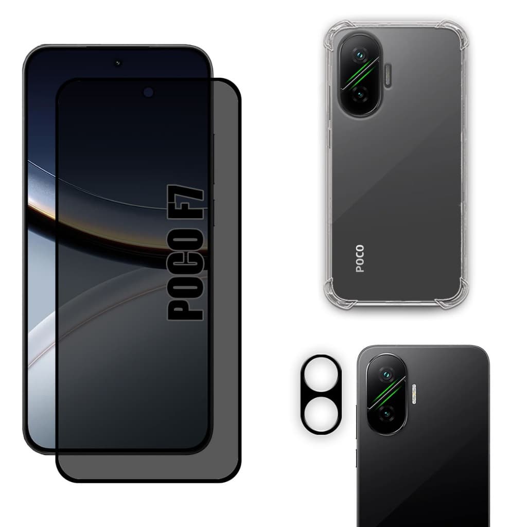 Kit Para Xiaomi Poco F7 | Película de Privacidade Fosca - Capa Anti Shock - Película da Câmera 3D