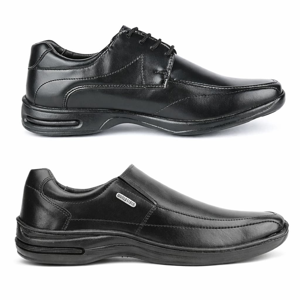 Kit 2 Pares Sapato Social Masculino Couro Conforto | Slip On e de Amarrar | Preto e Marrom