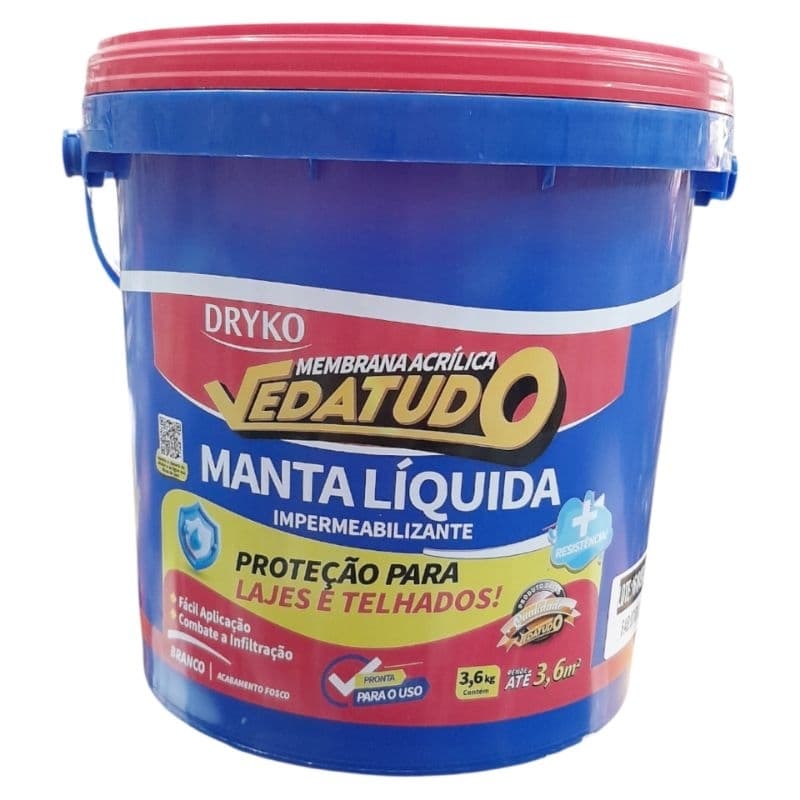 Manta Liquida Vedatudo Branco Impermeabilizante Proteção Lajes e Telhados 3,6lt Dryko