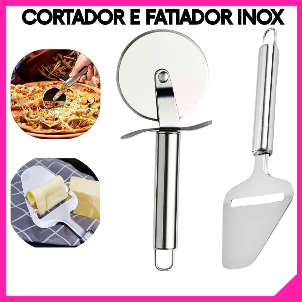 Cortador de Pizza Inox + Plaina de Queijo – Utensílios de Cozinha Inoxidáveis 2 Unidades
