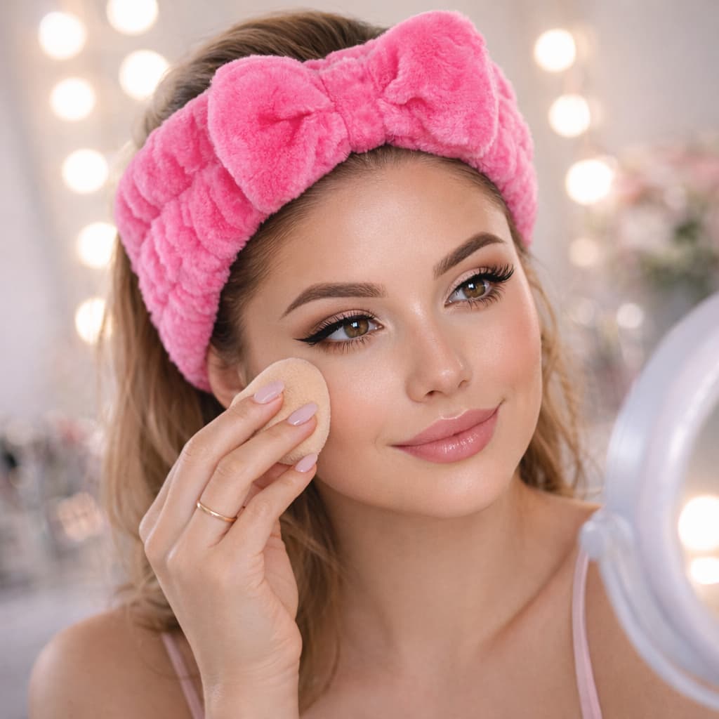 Faixa de Cabelo Maquiagem Skincare Com Laço Atoalhada Spa Facial