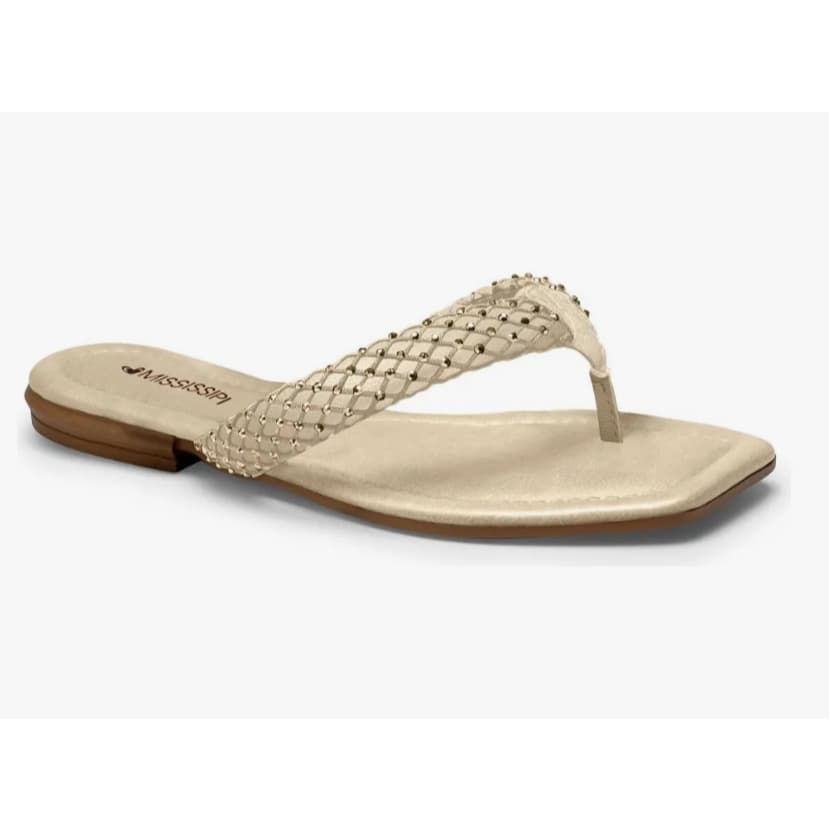 Sandalia Feminina Rasteirinha Mississipi Detalhes em Pedras De Strass Nas Tiras de Dedo Rasteirinha Conforto Original
